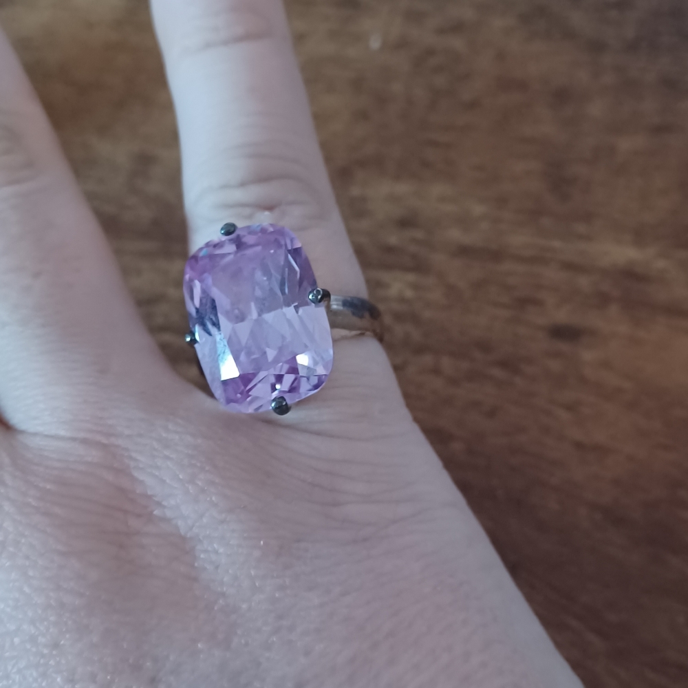 Silver Amethyst Crystal Statement Ring - image 1